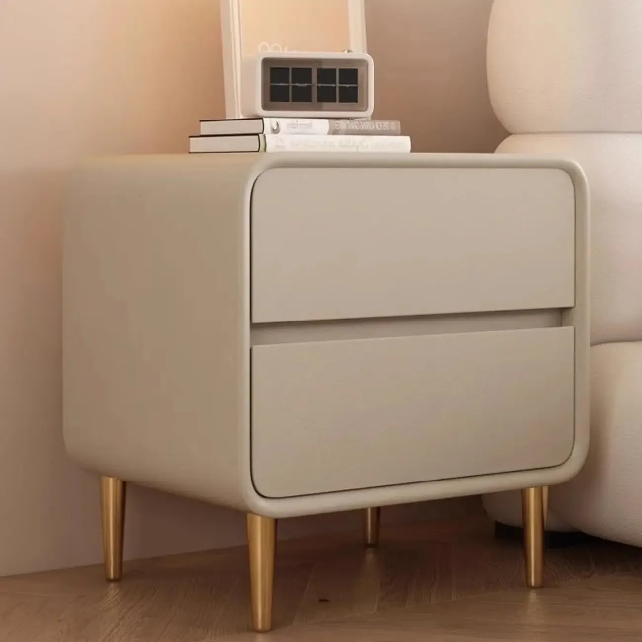 Modern White Bedside Table with Storage Drawers
