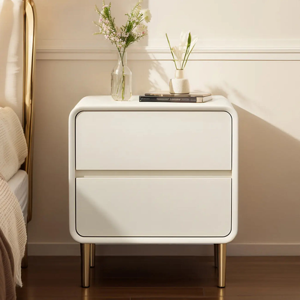 Modern White Bedside Table with Storage Drawers