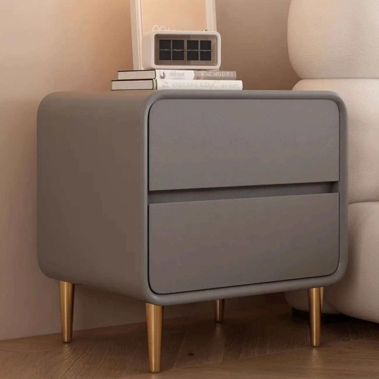Modern White Bedside Table with Storage Drawers