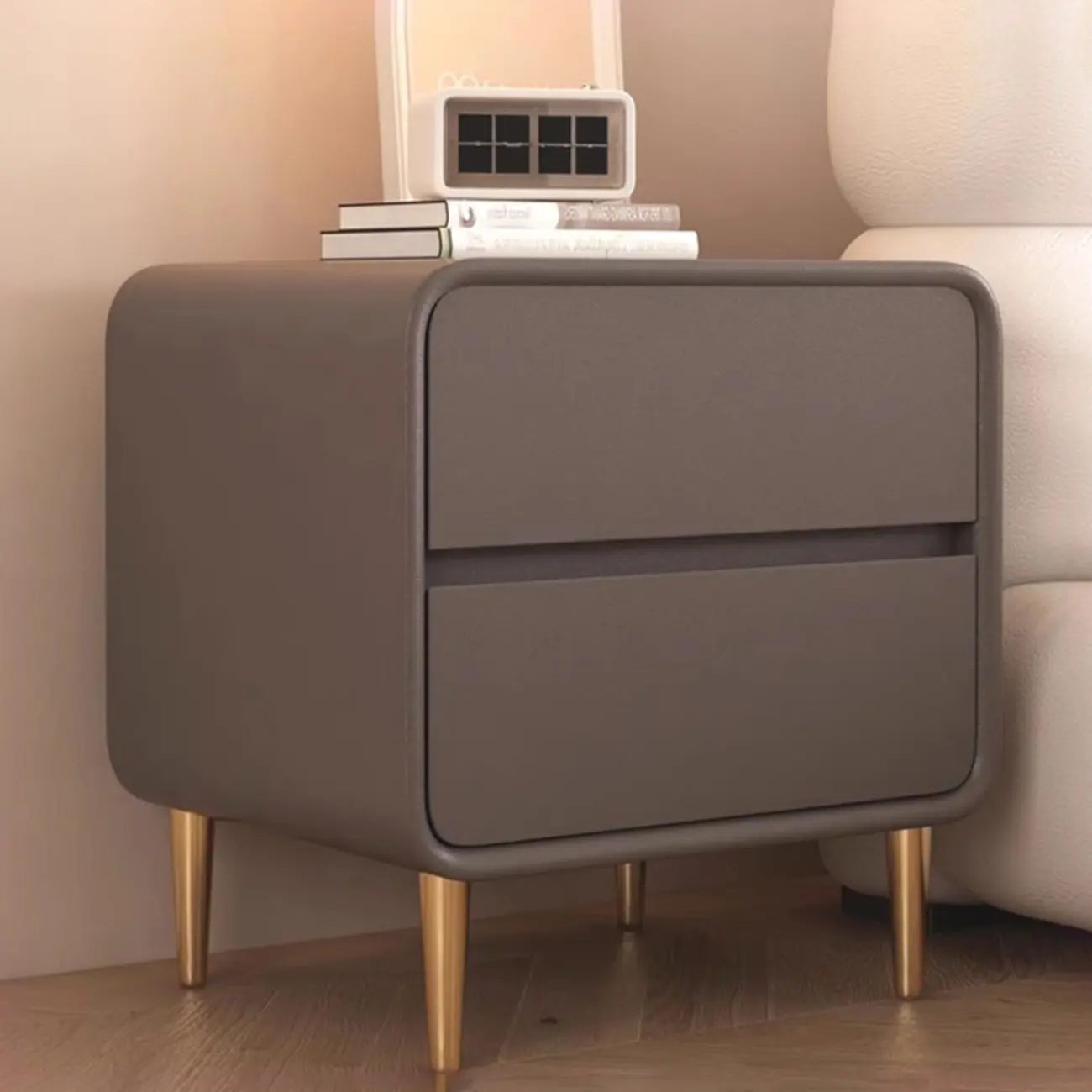 Modern White Bedside Table with Storage Drawers