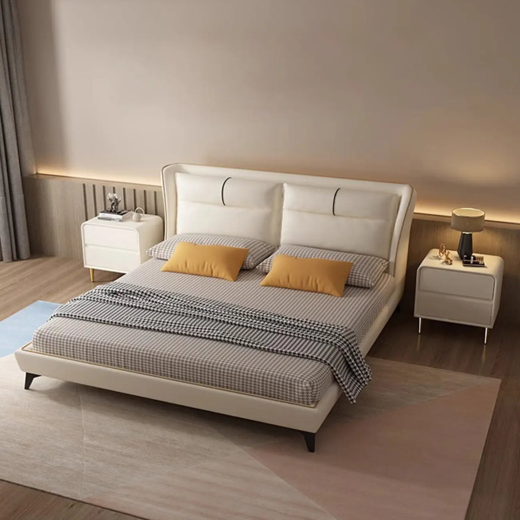 Modern White Bedside Table with Storage Drawers