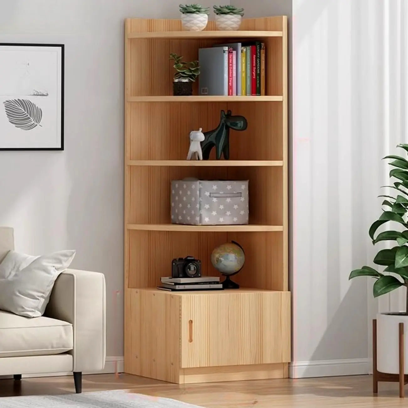 Modern White Wood Space-Saving Corner Storage Chest