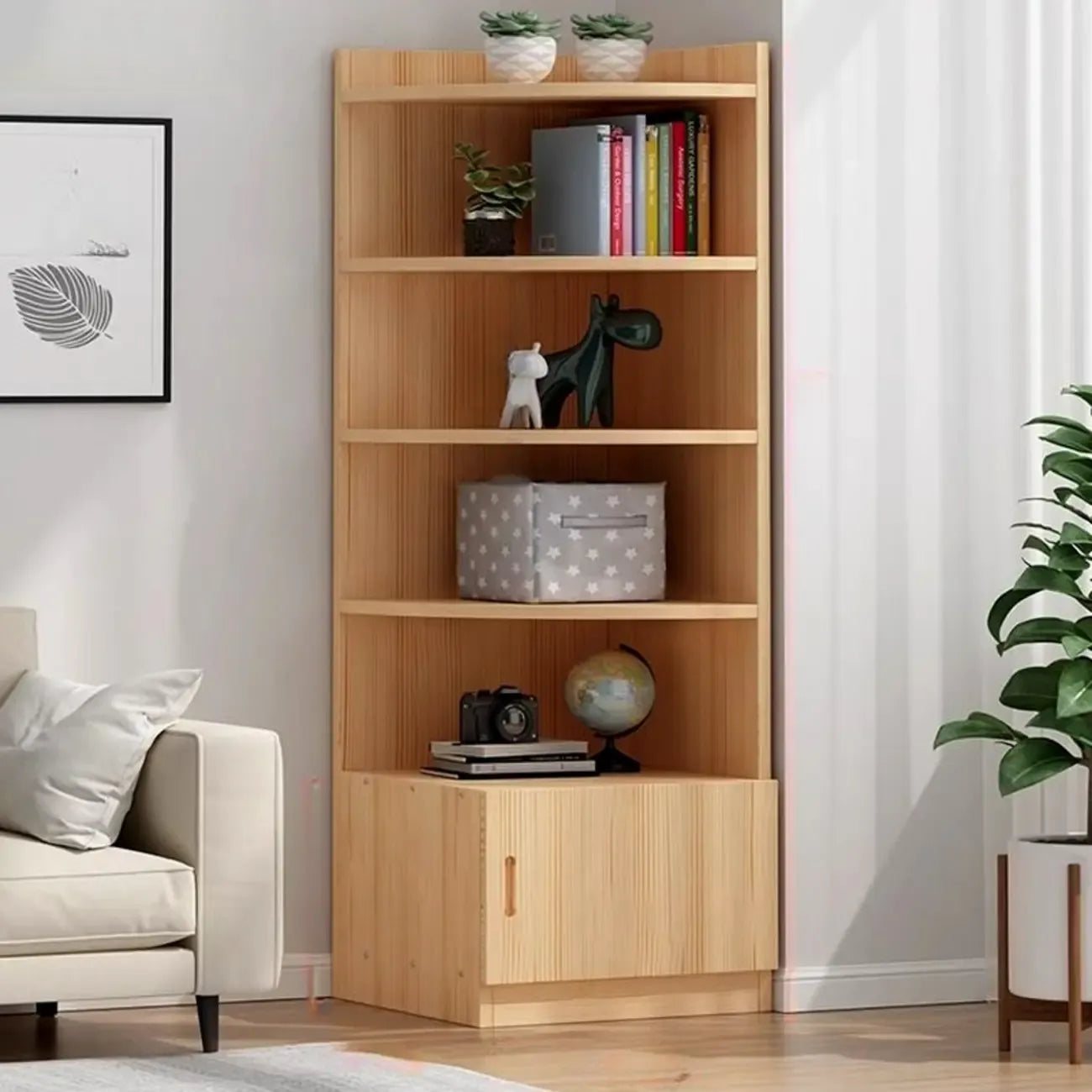 Modern White Wood Space-Saving Corner Storage Chest
