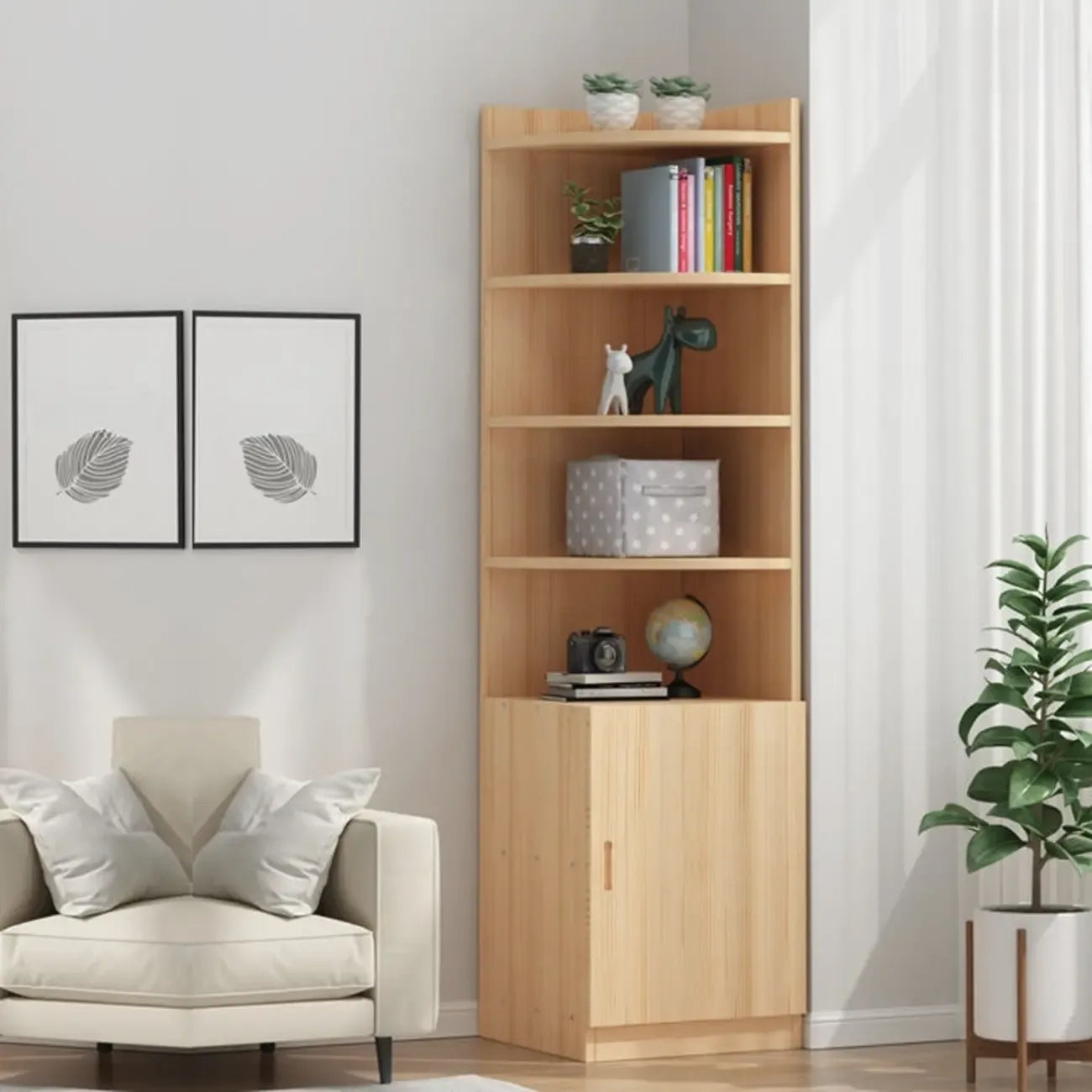 Modern White Wood Space-Saving Corner Storage Chest