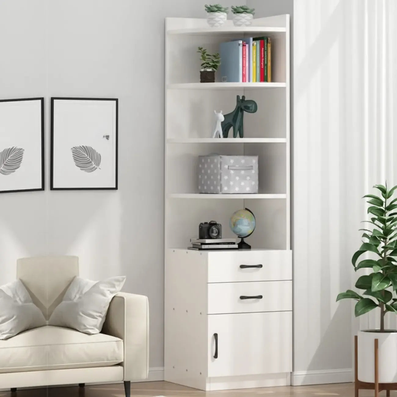 Modern White Wood Space-Saving Corner Storage Chest