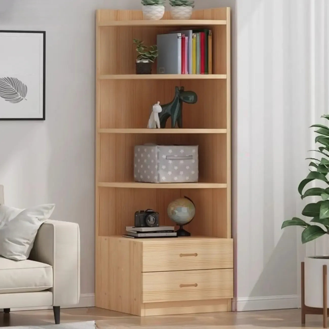 Modern White Wood Space-Saving Corner Storage Chest