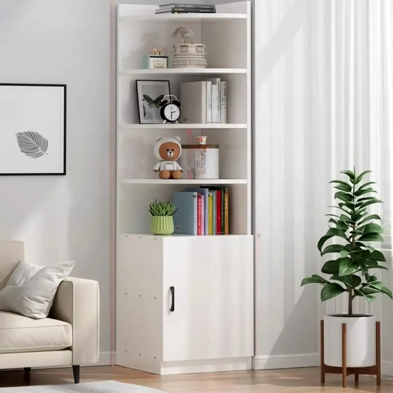 Modern White Wood Space-Saving Corner Storage Chest