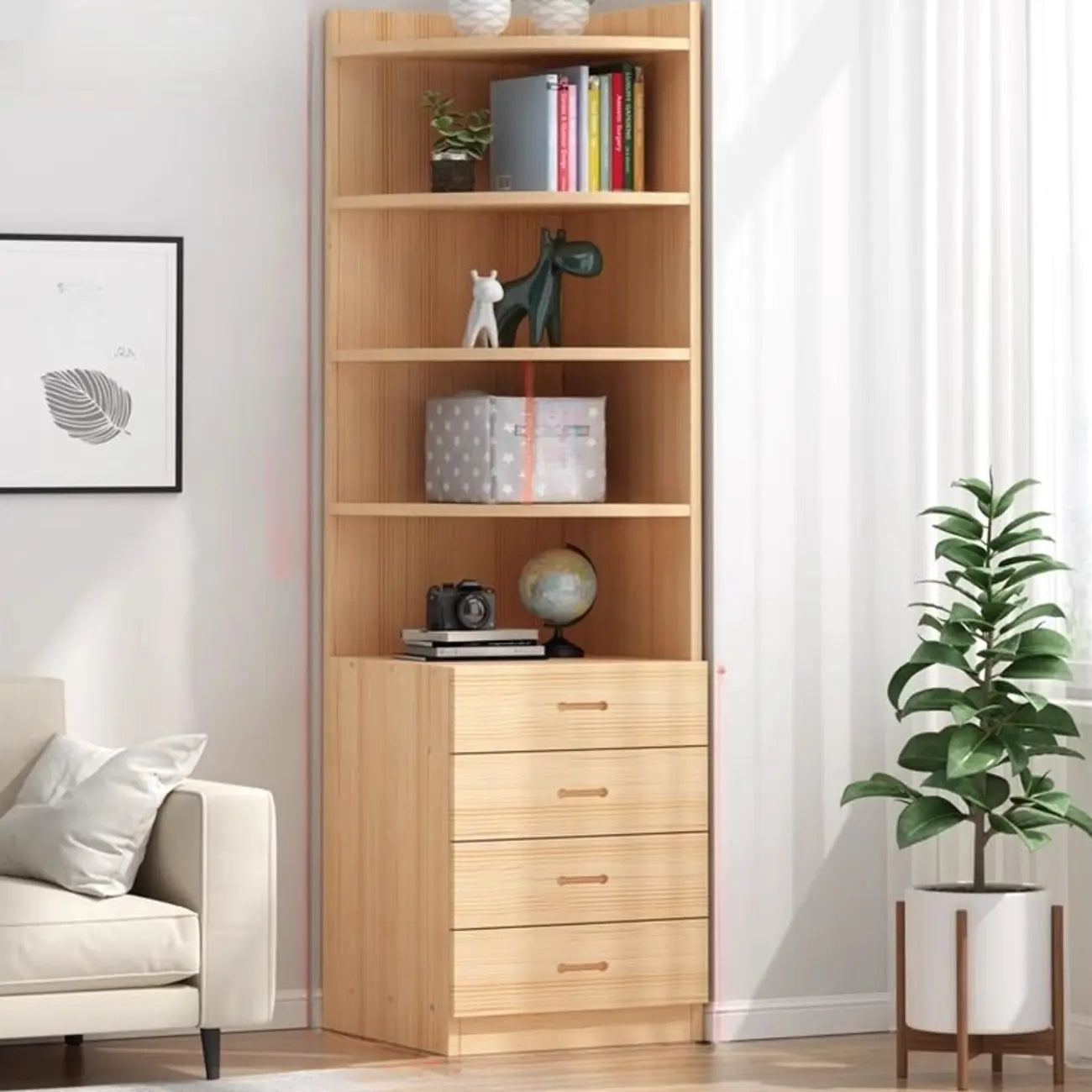 Modern White Wood Space-Saving Corner Storage Chest