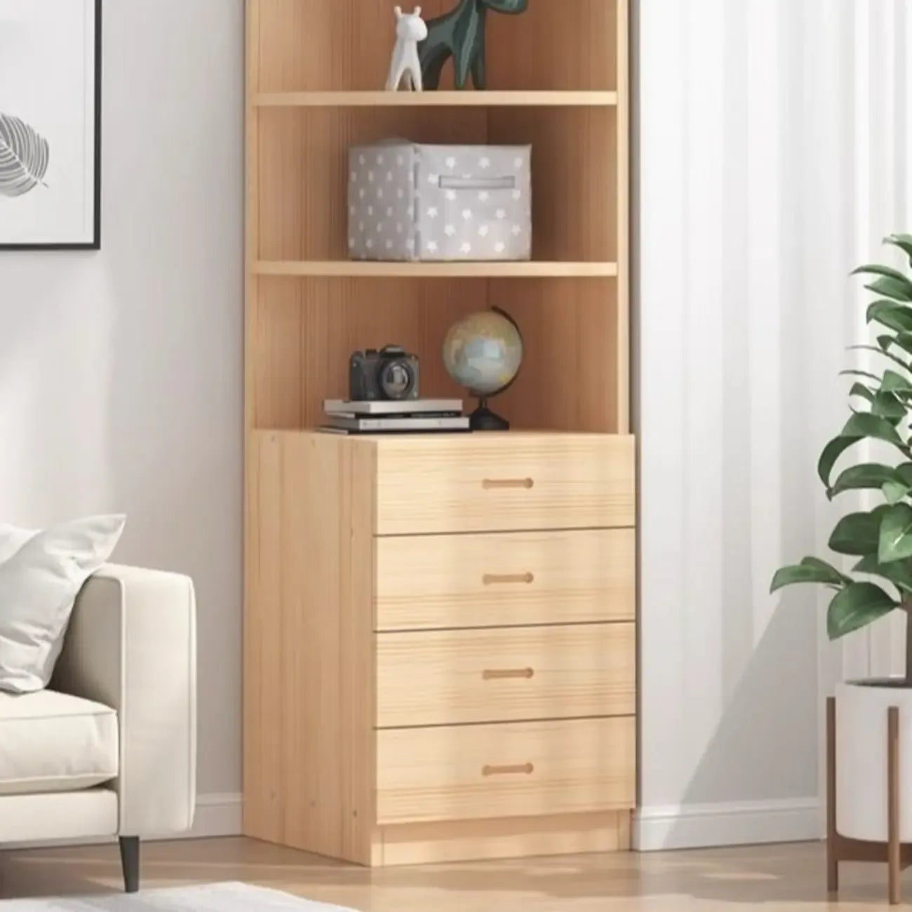 Modern White Wood Space-Saving Corner Storage Chest