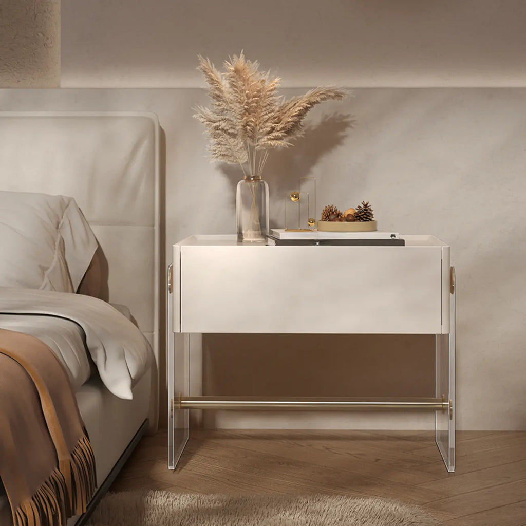 Modish White Acrylic 1-Drawer Nightstand with Shelf