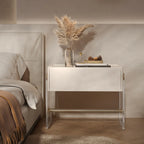 Modish White Acrylic 1-Drawer Nightstand with Shelf