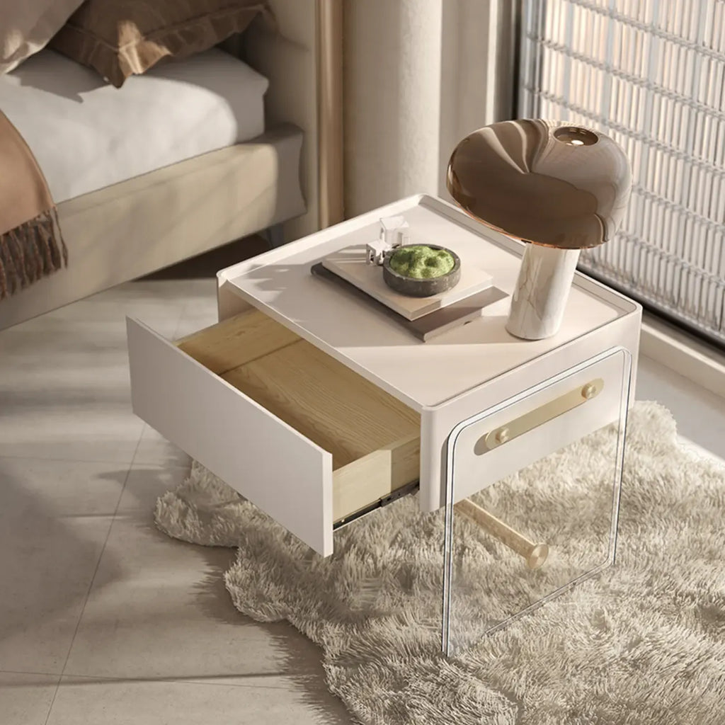 Modish White Acrylic 1-Drawer Nightstand with Shelf