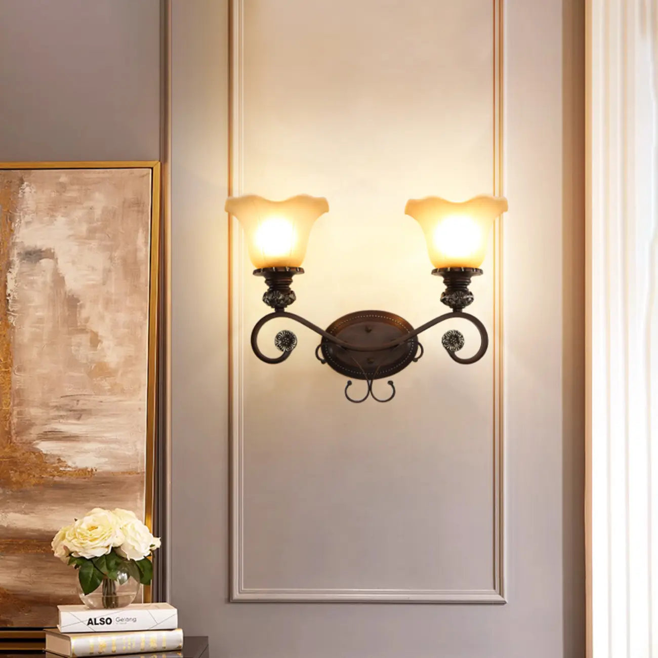 Vintage Glass Shade Brown Up Wall Sconce