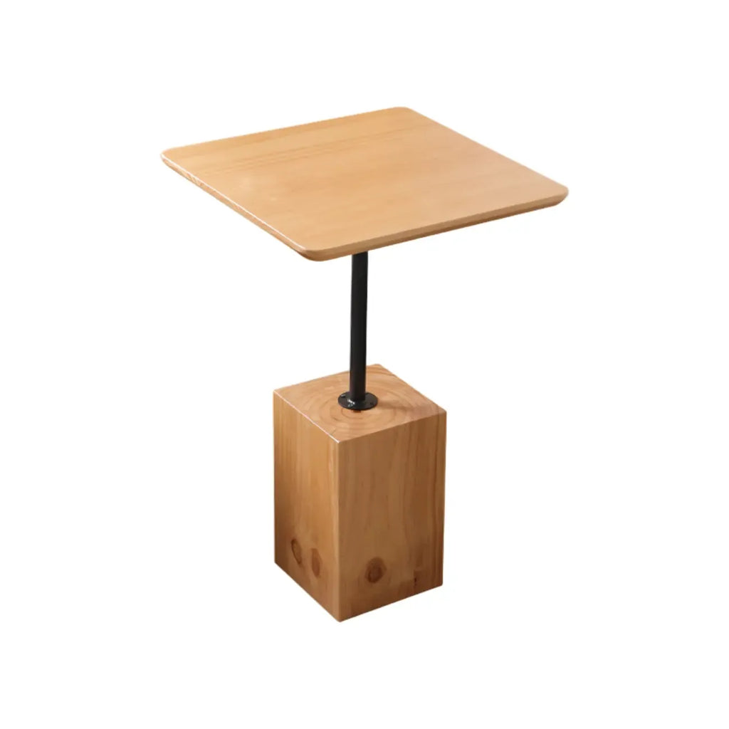 Natural Wood Square Block Base Chairside Table