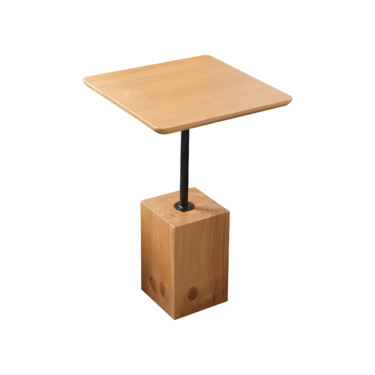 Natural Wood Square Block Base Chairside Table