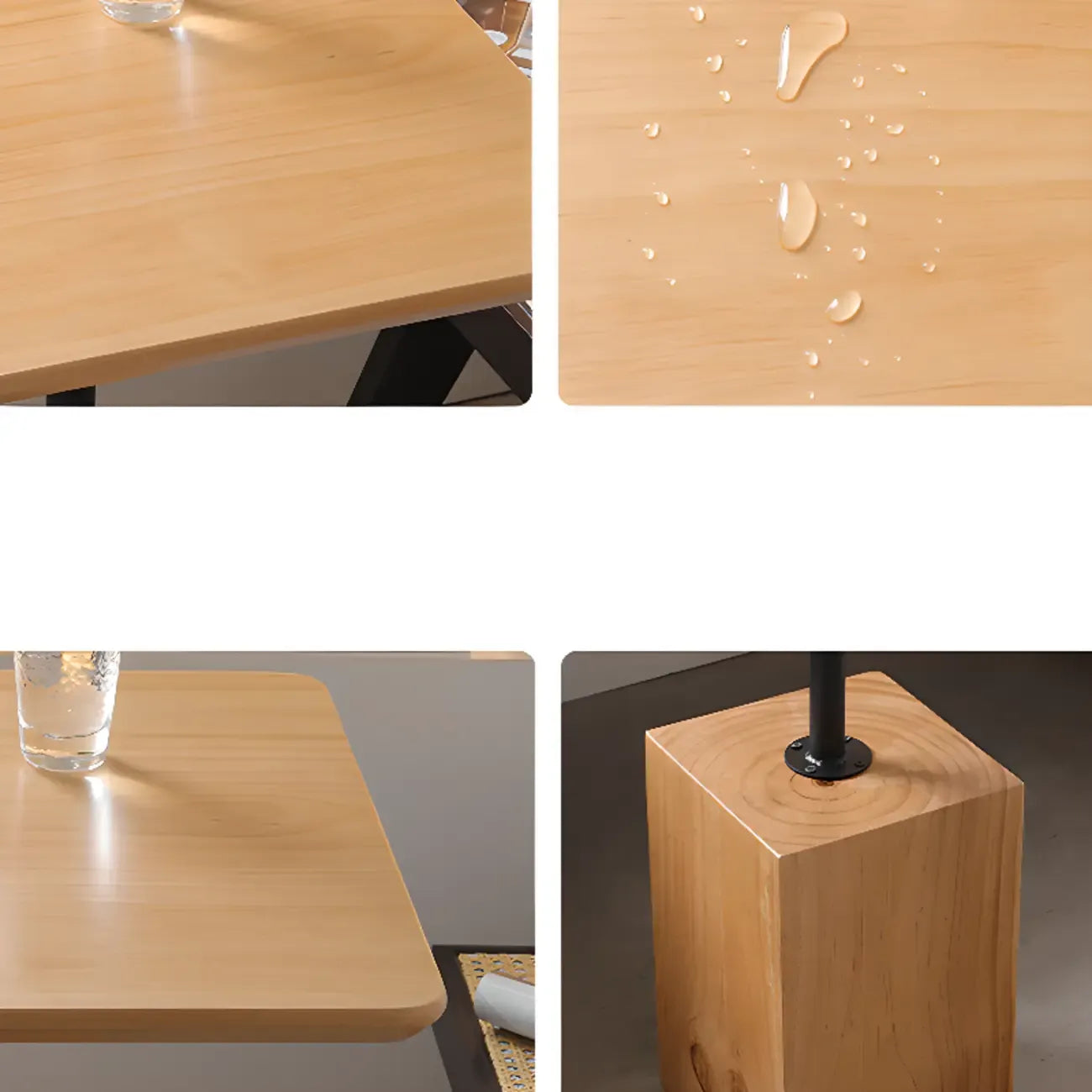 Natural Wood Square Block Base Chairside Table