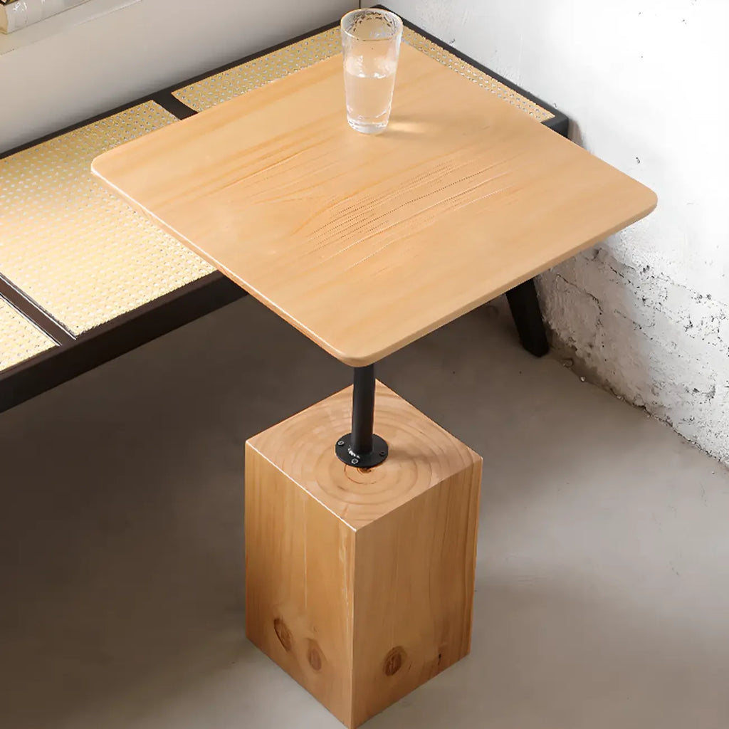 Natural Wood Square Block Base Chairside Table