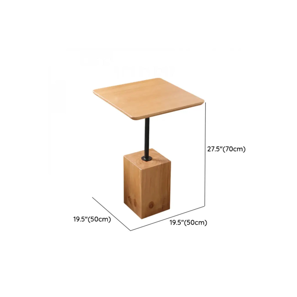 Natural Wood Square Block Base Chairside Table