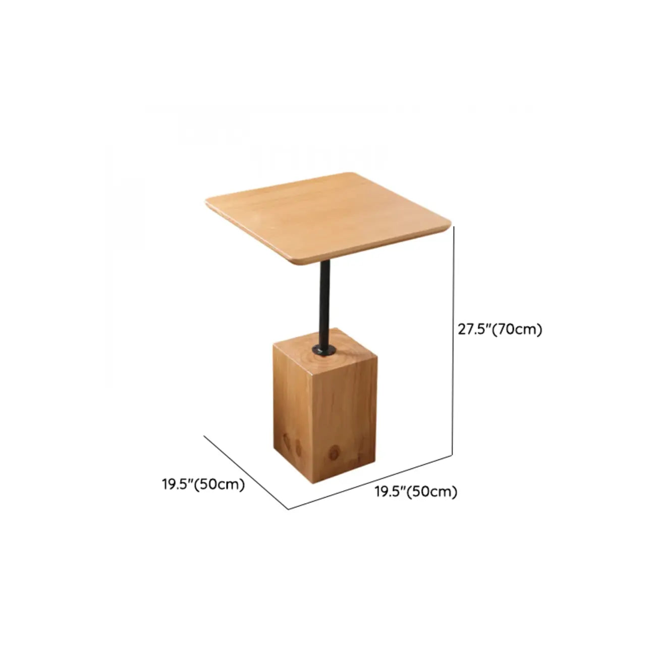Natural Wood Square Block Base Chairside Table