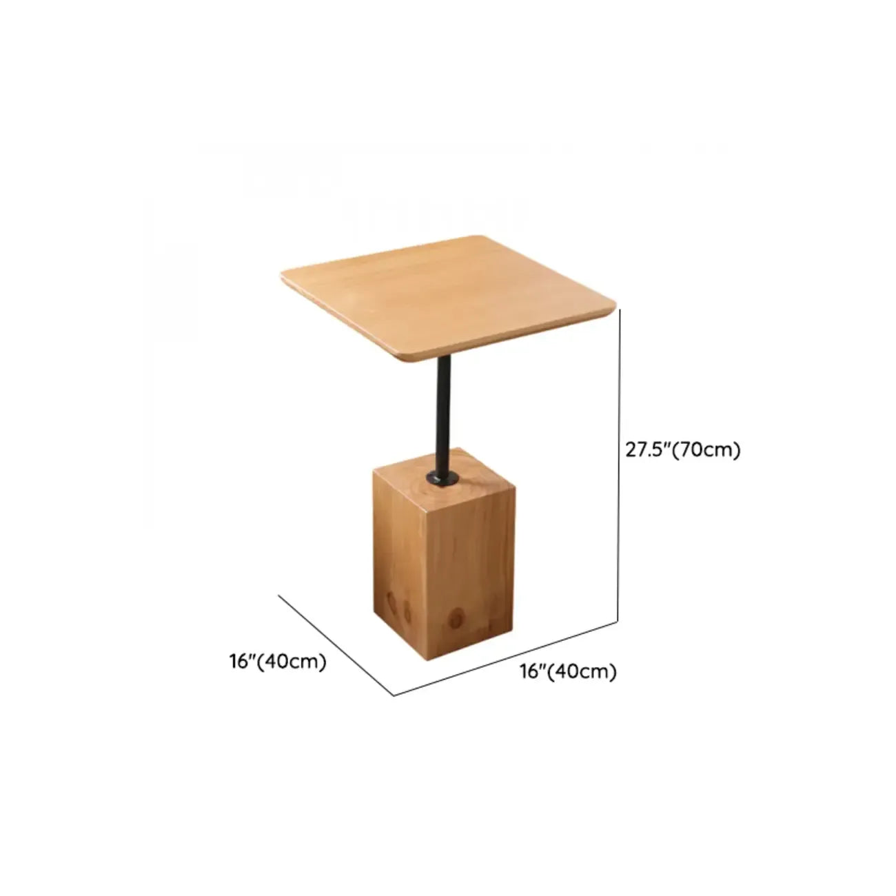 Natural Wood Square Block Base Chairside Table