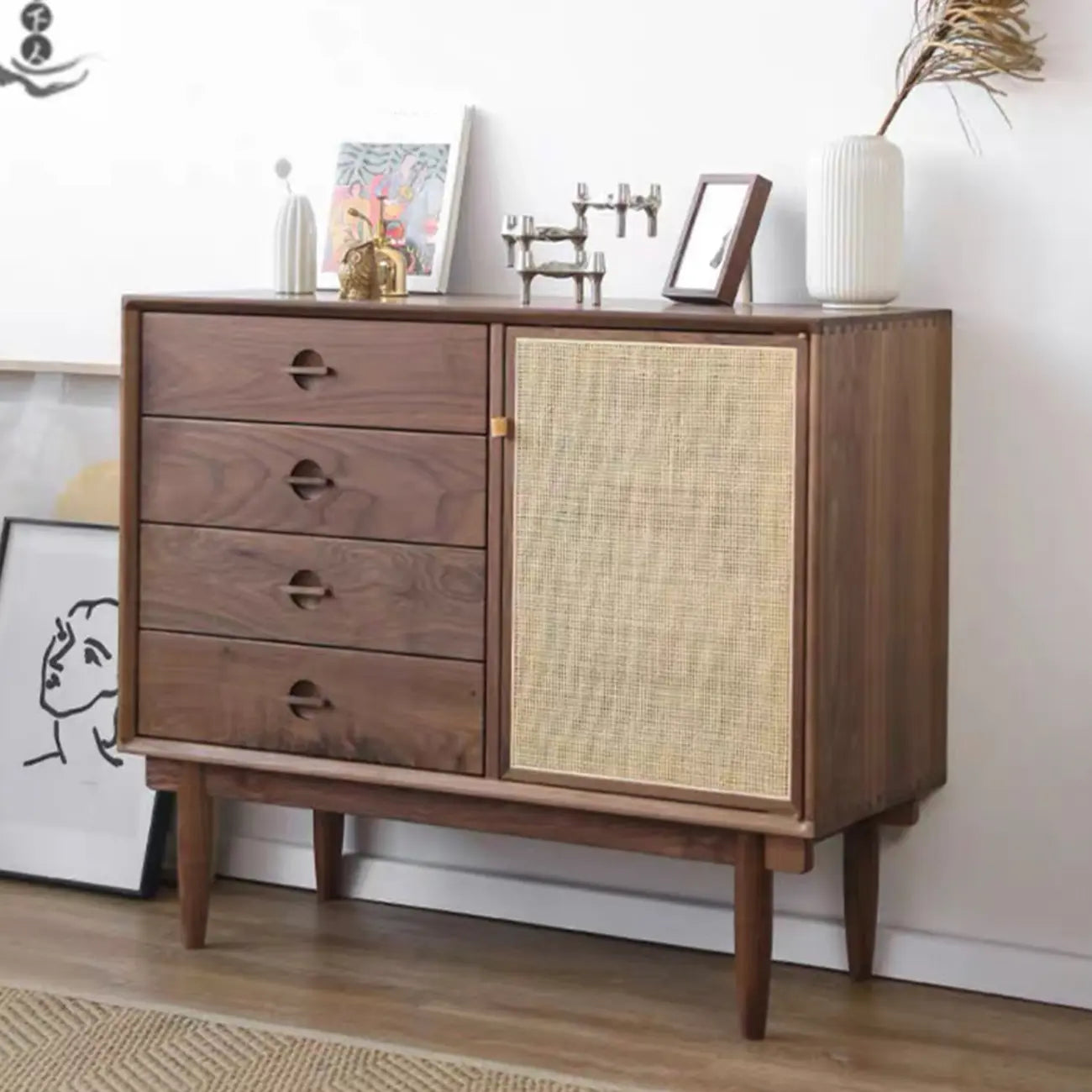 Living Room Modern Natural Wood Rectangle Storage Cabinet