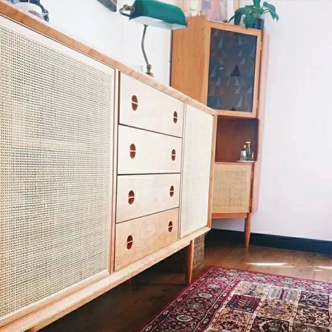 Living Room Modern Natural Wood Rectangle Storage Cabinet