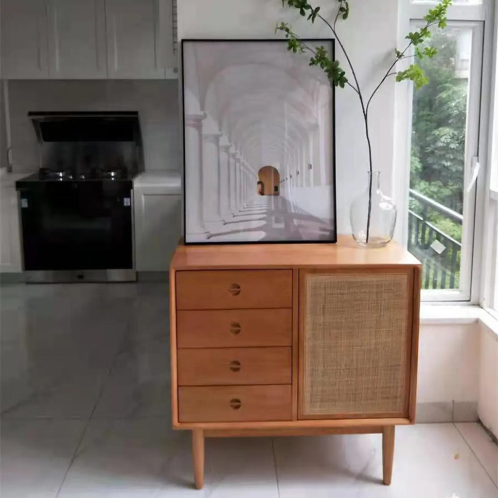Living Room Modern Natural Wood Rectangle Storage Cabinet