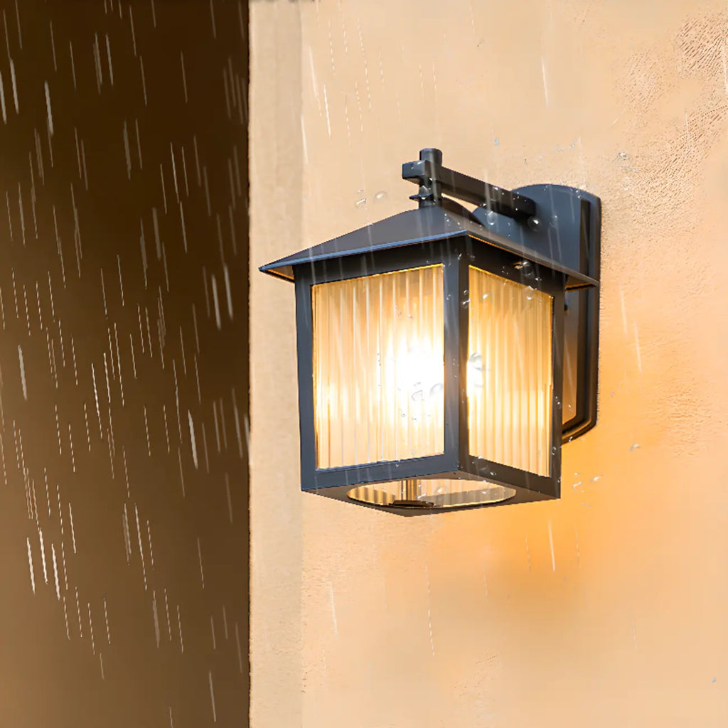 Modern Retro Black Glass LED Outdoor Wall Sconce in Geometric