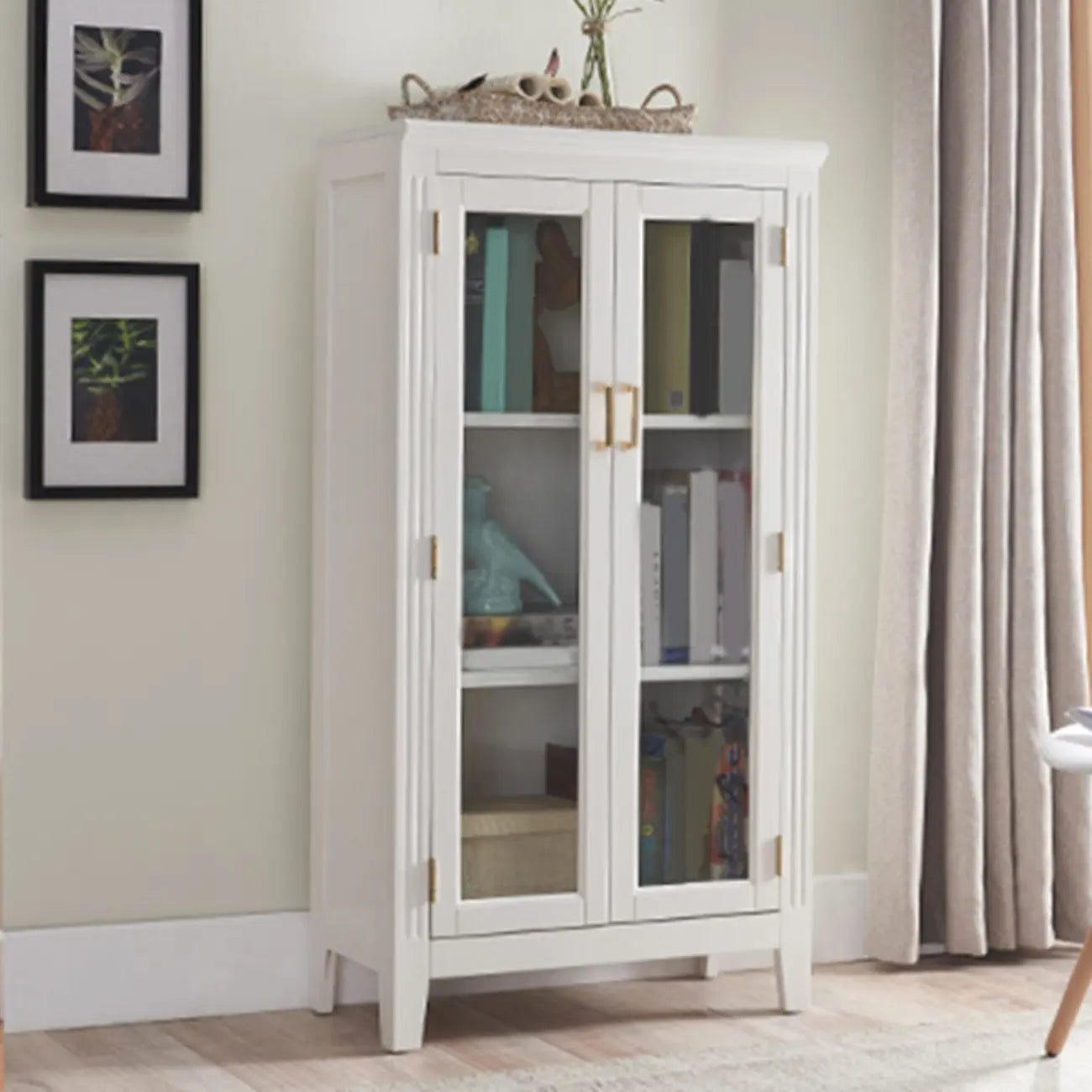 Mid-Century Modern Home Accent Wood Glass Paned Cabinet