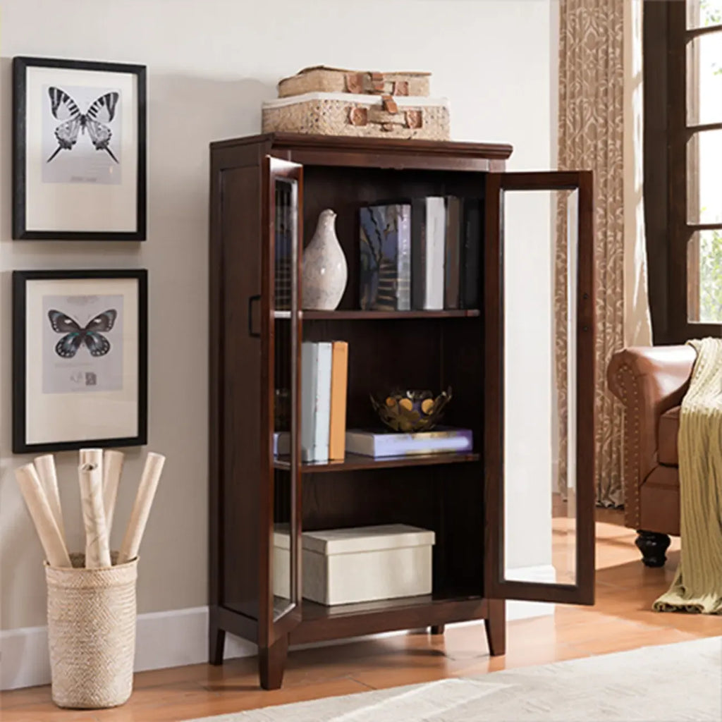 Mid-Century Modern Home Accent Wood Glass Paned Cabinet