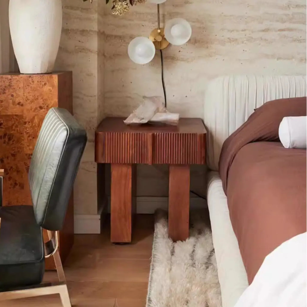 Modern Natural Wood Dual-Pedestal Drawer Nightstand