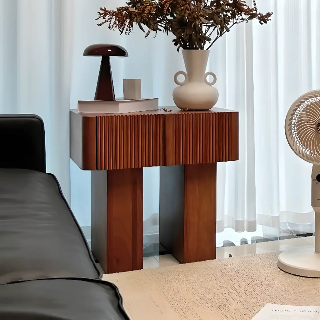 Modern Natural Wood Dual-Pedestal Drawer Nightstand