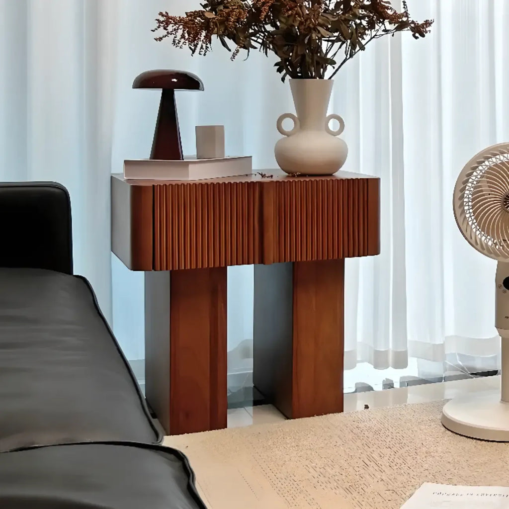 Modern Natural Wood Dual-Pedestal Drawer Nightstand