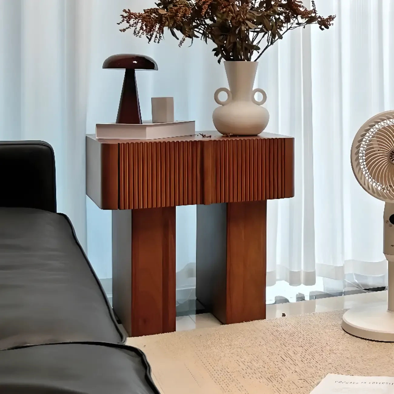 Modern Natural Wood Dual-Pedestal Drawer Nightstand