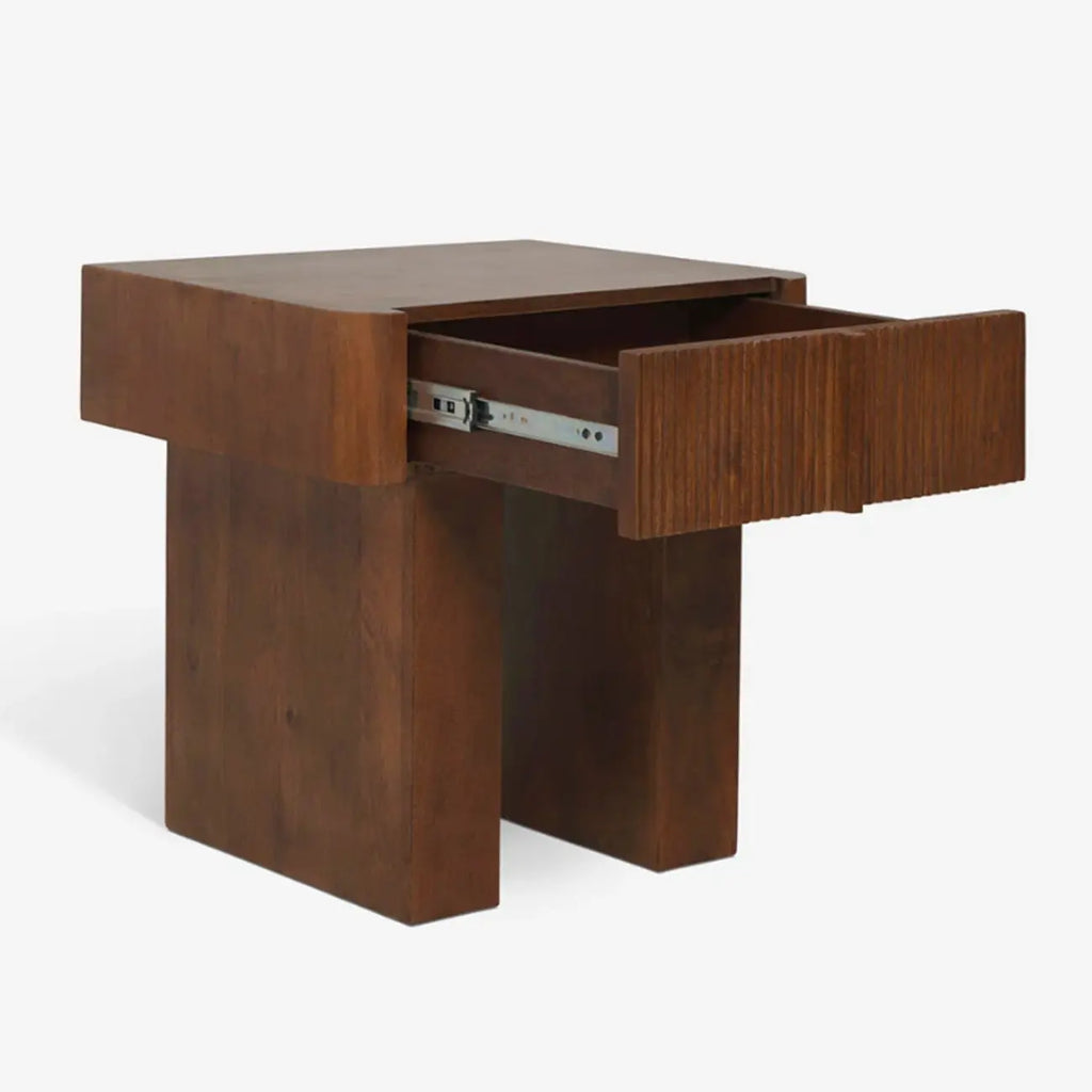 Modern Natural Wood Dual-Pedestal Drawer Nightstand
