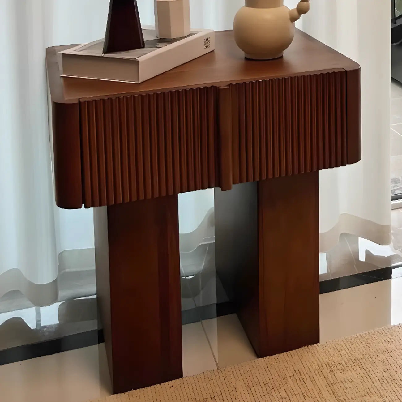 Modern Natural Wood Dual-Pedestal Drawer Nightstand