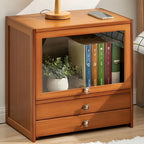 Traditional Wood 2-Drawer Glass Door Nightstand Brown