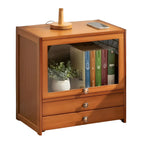 Traditional Wood 2-Drawer Glass Door Nightstand Brown
