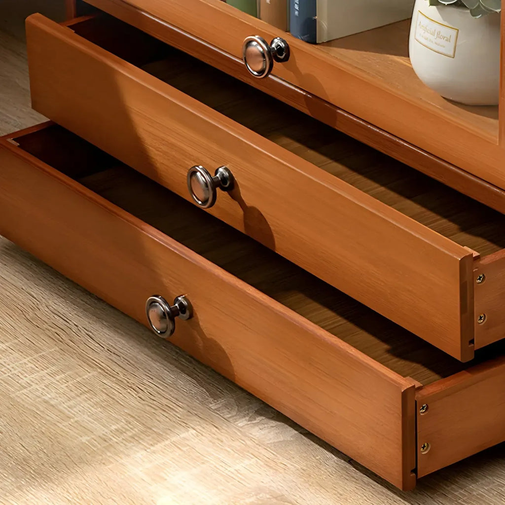 Traditional Wood 2-Drawer Glass Door Nightstand Brown