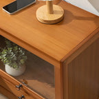 Traditional Wood 2-Drawer Glass Door Nightstand Brown