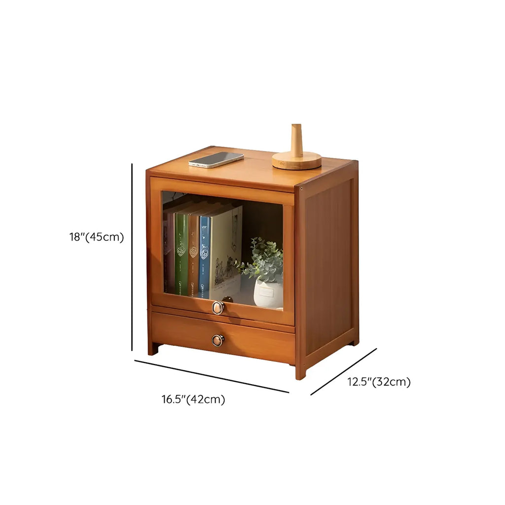 Traditional Wood 2-Drawer Glass Door Nightstand Brown