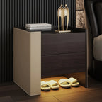 Off-White Wooden Drawer Storage Nightstand with Light