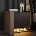 Off-White Wooden Drawer Storage Nightstand with Light