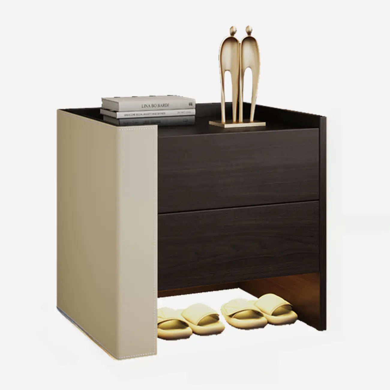 Off-White Wooden Drawer Storage Nightstand with Light