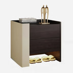 Off-White Wooden Drawer Storage Nightstand with Light