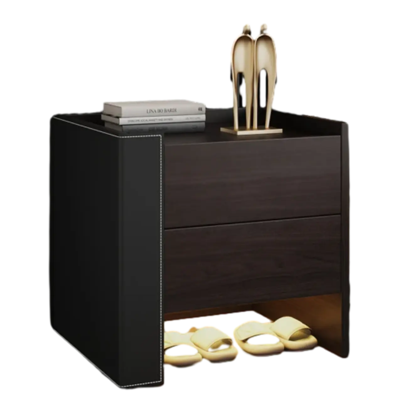 Off-White Wooden Drawer Storage Nightstand with Light