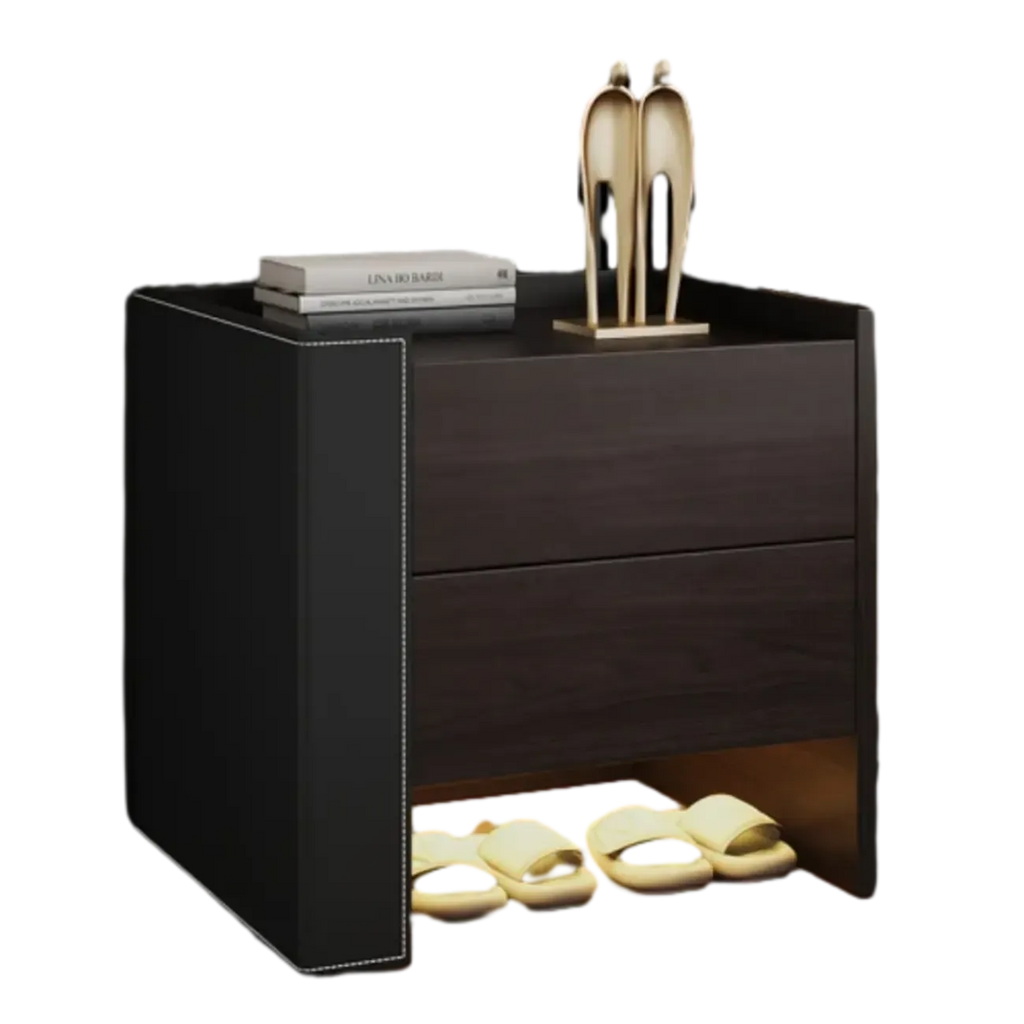 Off-White Wooden Drawer Storage Nightstand with Light