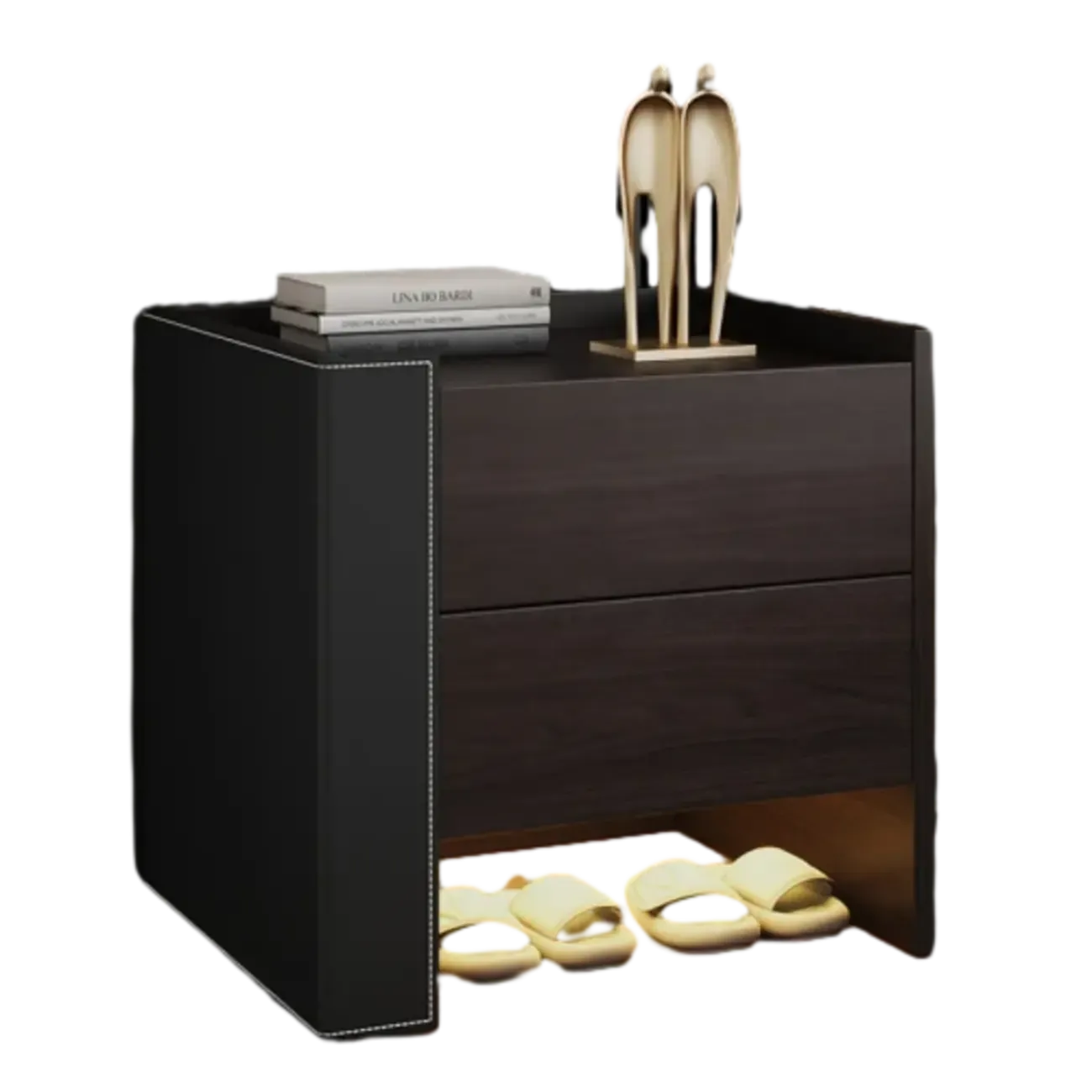 Off-White Wooden Drawer Storage Nightstand with Light