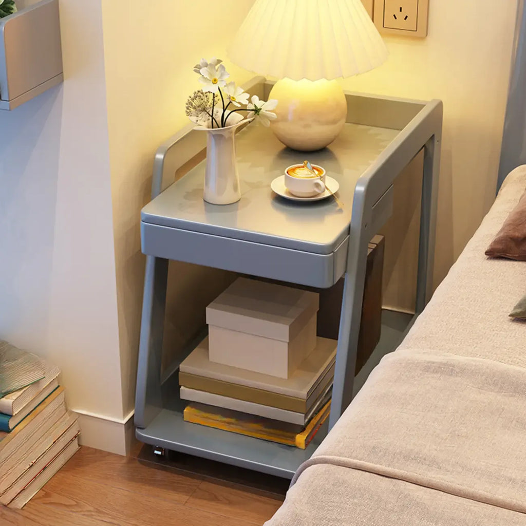 2-Tier Mobile Wooden Sofa Side Table with Storage Shelf