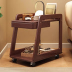 2-Tier Mobile Wooden Sofa Side Table with Storage Shelf